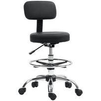Office Chair, Compact Swivel Chair, Height Adjustable, with Footrest, 360° Swivel, Faux Leather, Metal, Black 52 x 52 x 92 cm juoda