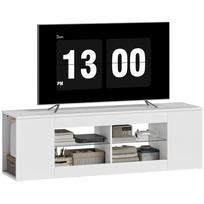 140 cm TV Stand, TV Cabinet, 6 Compartments, 2 Glass Shelves, Chipboard, White 140 x 35 x 42.5 cm