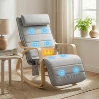 Rocking Chair with Massage, Heating, Headrest & Footrest, Velvet Cover, Recliner, Light Grey 106 x 67 x 92 cm šviesiai pilka spalva