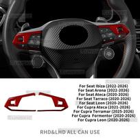 Carbon Fiber Steering Wheel Button Trim for Seat Ibiza Arona 22-26 Tarraco Leon Formentor 20-26 Terramar 25-26 Cupra Red Carbon juoda