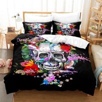 Skull Head Printing Household Bedding Set Quilt Cover and Pillowcase 3D Printing Full-size Washable Comfortable Bedroom Bedding UK Single 135x200cm