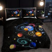 3pcs Bedding Set Universe Nebula Planet Print Cozy Duvet Cover Set King Queen Twin Single Size Birthday Gift Adult Bedroom Decor EU Single(135*200cm)3pcs black