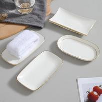 SIFAR Gold Rim Ceramic Rectangular Towel Tray