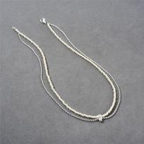 Natural Turquoise Copper-Plated Platinum Millet Beads Double-Layer Handmade Texture Collarbone Chain Simple Versatile Necklace Women gray