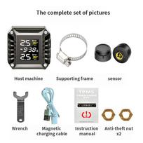 Wireless Motorcycle TPMS Motorbike Tire Pressure Monitoring Tyre Temperature Alarm System with 2 External Sensors Time Display Portable