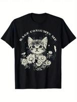 Funny Cat Graphic T-Shirt 'Rage Consumes Me' Sarcastic Kitten  Flower Design S