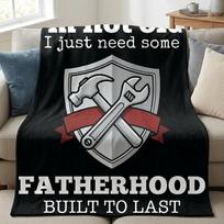 Fatherhood Built To Last Mechanic Shield Flannel Throw Blanket, Funny Dad Tool Graphic Soft Cozy Home Decor Blanket Size: 75*100cm, Weight: 230 GSM