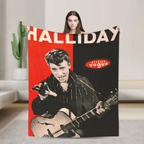 Roko žvaigždė Johnny Hallyday Minkštas šiltas pledas Biuro pliušinis metamas pledas Grafinis namų dekoras Flanelinis lovatiesis Sofos lovos užvalkalas Size: 75*100cm, Weight: 230 GSM