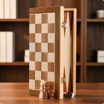 3 in 1 Chess Checkers Backgammon Set Classic Wooden Board