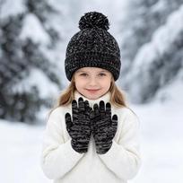 2Pcs/Set Warm Children Hat Gloves Set Winter Bonnet Gloves Kits Fashion Touchscreen Gloves  Kids