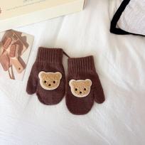 With Ropes Winter Warm Gloves Full Finger Knitted Mittens Cute Cartoon Bear Gloves  For Girls kava