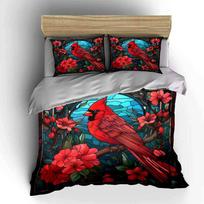 Vibrant Red Bird Stained Glass Decor  Exquisite three-piece bedding set gift for kids and adults 135x200cm