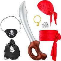 Kids Costume Set 7 with Eye Patch and Headband for Halloween Dress Up raudona