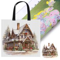 11CT Christmas House Cross Stitch Canvas Tote Bag Hand Needlepoint Kit Bag Cross Stitch Kit Canvas Bag Gift for Friends