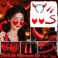 Halloween Devil Costume Accessories Set with Headband, Glasses, Earrings and Tail (0418A) One Size raudona
