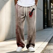 Men's Knit Long Pants Halloween Print Costume Pants for Party L armijos žalia spalva