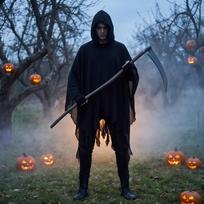 Halloween Skeleton Hooded Cloak Costume Vintage Robe for Adults One Size juoda