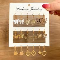9Pcs/Set Cute Butterfly Heart Drop Earrings Set Fashion Gold Silver Color Geometric Metal Earrings Jewelry Accessories Gifts auksas