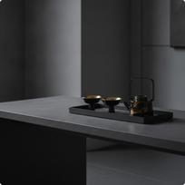 Teapot and Cups Set Dark Glazed Ceramic Tea MetalLike Accents