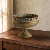 Pedestal Planter Iron Antique Distressed Finish Compote Vase for Decorative
