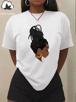 Afro Woman Bun Hairstyle Gold Hoop Earrings T-shirt M