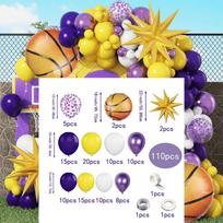 110pcs Purple and Yellow Balloon Garland Arch Set, Suitable for Sports Themed Basketball Birthday Graduation Party Decoration Other
