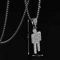 New Fashion Tilt Head Little Person Inlay Zircon Pendant Necklace for Men Women Hip-hop Punk Sweater Chain Accessory Jewelry Gif 60cm