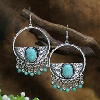 39 Styles Bohemian Vintage Tibetan Silver Geometric Drop Earrings For Women Ethnic Blue Stone Tassel Dangle Earrings Jewelry