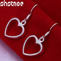 SHSTONE 925 Silver Hollow Heart Drop Earrings For Women Party Engagement Wedding Valentines Gift Fashion Charm Jewelry