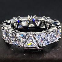 Luxurious 925 Silver Ring, Triangular Zircon Ring with Aaa Zircon Crystal, Engagement Jewelry Gift for Women 6 balta