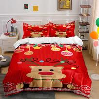 Red Festive Reindeer Bedding Set Gift Decor Bedding set (1 duvet cover, 2 pillowcases, duvet not included) 135x200cm