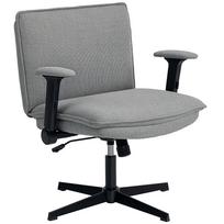Office Chair with Flip-Up Armrests, Wide Desk Chair in Linen Look, Height-Adjustable, Steel Base, Grey 76 x 70 x 97 cm