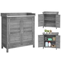 Garden Cabinet with Potting Table, Wooden Tool Shed with Galvanized Worktop, 2 Shelves, Grey 83 x 40 x 92 cm pilka