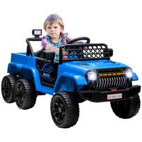 12V Electric Kids' Car, with Trailer, LED Lights, Music and Horn, for Children Aged 3-8 Years, Light Blue 122 x 62.5 x 65 cm