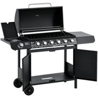 Gas Grill with 7 Burners, Incl. Thermometer, BBQ Grill, Mobile Grill, Black 135 x 50 x 100 cm juoda