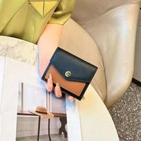 New Palm Patterned Cowhide Color Blocked Short Three Fold Wallet Genuine Leather Wallet Color Matching Leather Clip Color Blocking Card Bag 11.5x2.5x10cm juoda/ruda