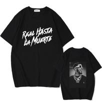Summer Men's Short Sleeved Anuel AA Real Hasta La Muerte Printed T-shirt Street Wear Rapper Loose Pullover Casual Pure T-shirt S smėlis