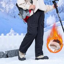 Boys' Winter Fleece-Lined Cotton Pants: Windproof, Warm, Water-Repellent Loose Sports Pants 170 cm juoda
