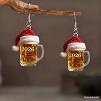 Šventiniai 2026 Naujųjų Metų Kalėdų Alaus Puodelio ir Vyno Taurės Akriliniai Auskarai Single Acrylic Earring (No Hook)