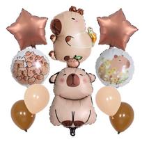 10-piece Capibara-themed Aluminum Film Balloon Set for Children's Birthday Party Decoration Supplies Style 1