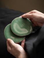 Handmade Celadon Shadow Carving Coaster Chinese Antique Kungfu Tea Set Ceramic Lotus Cup Pad