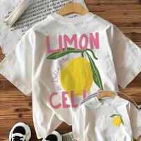 Womens Black Short Sleeved Round Neck Tshirt  LIMON Cello Pattern Printed Lemon Slice Design   Casual Top S