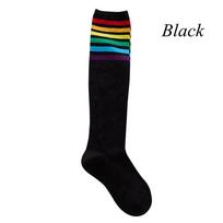Soft Thigh High Cotton Football Socks Long Hosiery Stocking Rainbow Stripe juoda