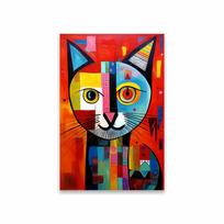 Cool Cats Canvas Painting Colorful Graffiti Mid-Century Modern Cat Wall Art Poster Decor Abstract Blue And Yellow Cat Room Decor 21X30CMNo Framed