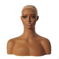 Hairpiece Display Head PVC Female Realistic Skin Tone Bust Mannequin for Hair