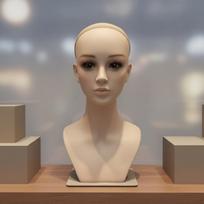 Hairpiece Display Head PVC Female Model with Makeup Lifelike Features for Cosmetologists, Store
