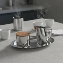 Sugar container and Milk Pitcher Set with Tray Stainless Steel Modern Coffee Condiment Server for