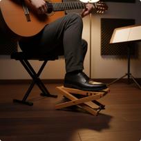 Solid Wood Guitar Footrest Foldable Adjustable Stable Support for Guitarists, black