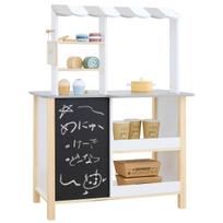 Bon Furniture Wooden Play Kitchen Set Reversible with Cooking and Sweets Accessories 25 Pieces Perfect for Cafe Shop Educational Kitchen Set for pilka spalva