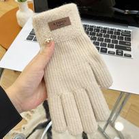 Candy Color Knitting Gloves Five Finger Cycling Driving Gloves Gift Full Finger Mittens  Winter smėlis